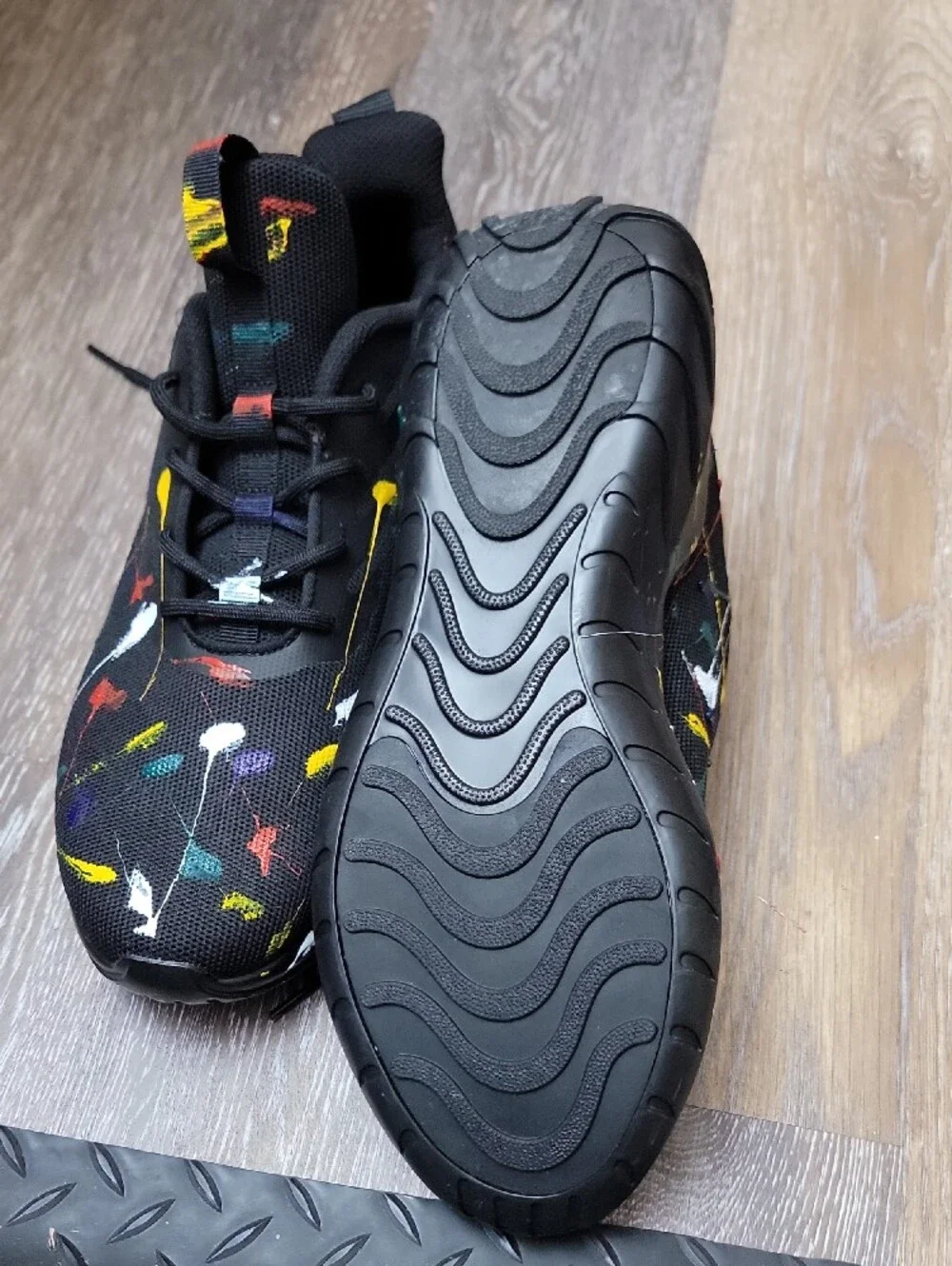 Kids Black Sneakers with Multicolor Paint-Splash Accents
